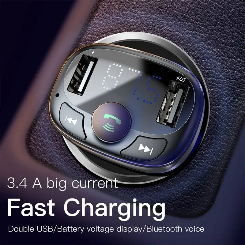 Baseus Handsfree Wireless Bluetooth FM Transmitter MP3 Music Player Dual Car Charger