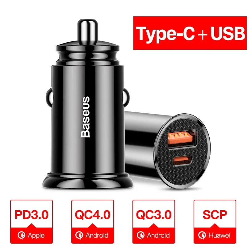 Baseus Quick Charge 4.0 3.0 USB Car Charger For iPhone 11 Pro Max Xiaomi Huawei P30 QC4.0 QC3.0 QC 5A Fast PD Car Phone Charger