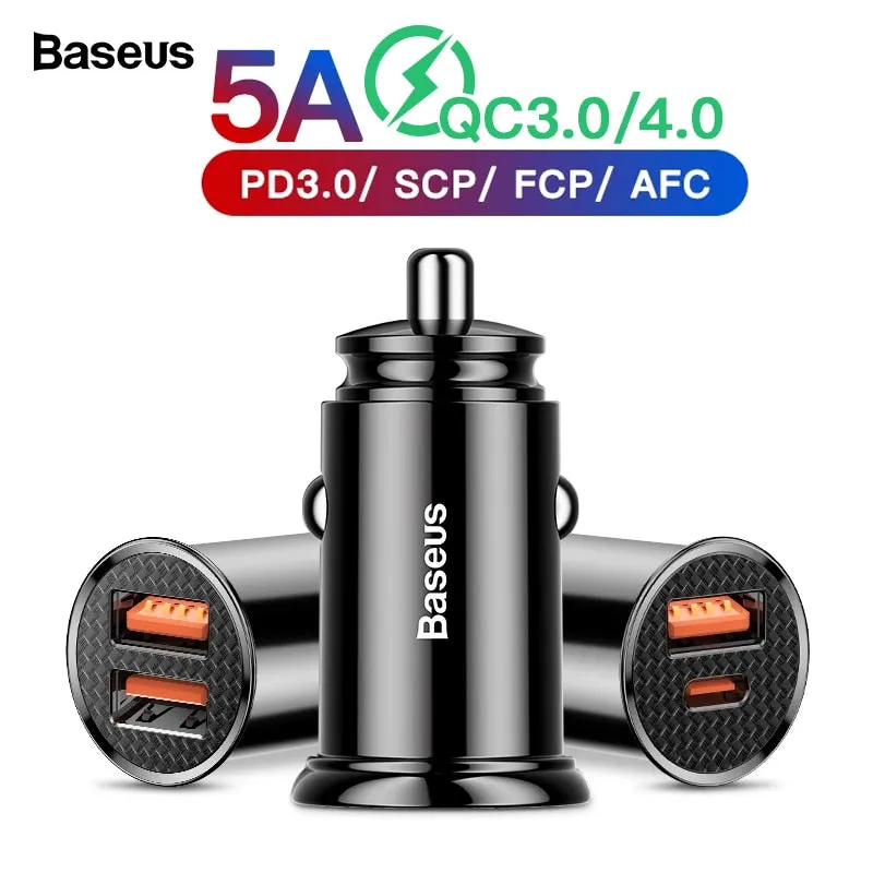 Baseus Quick Charge 4.0 3.0 USB Car Charger For iPhone 11 Pro Max Xiaomi Huawei P30 QC4.0 QC3.0 QC 5A Fast PD Car Phone Charger