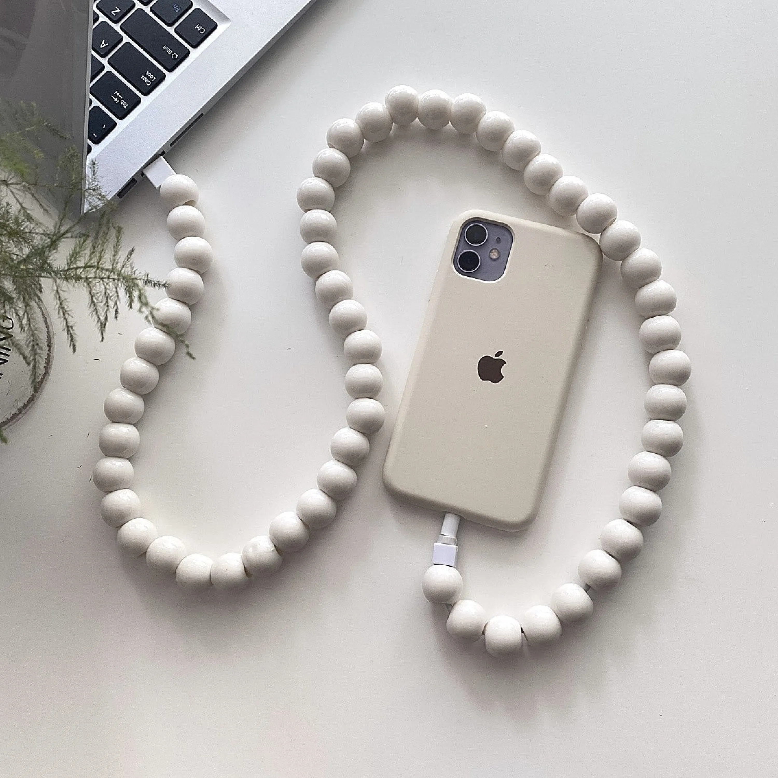 Beaded Phone Charger Cable / Pearl