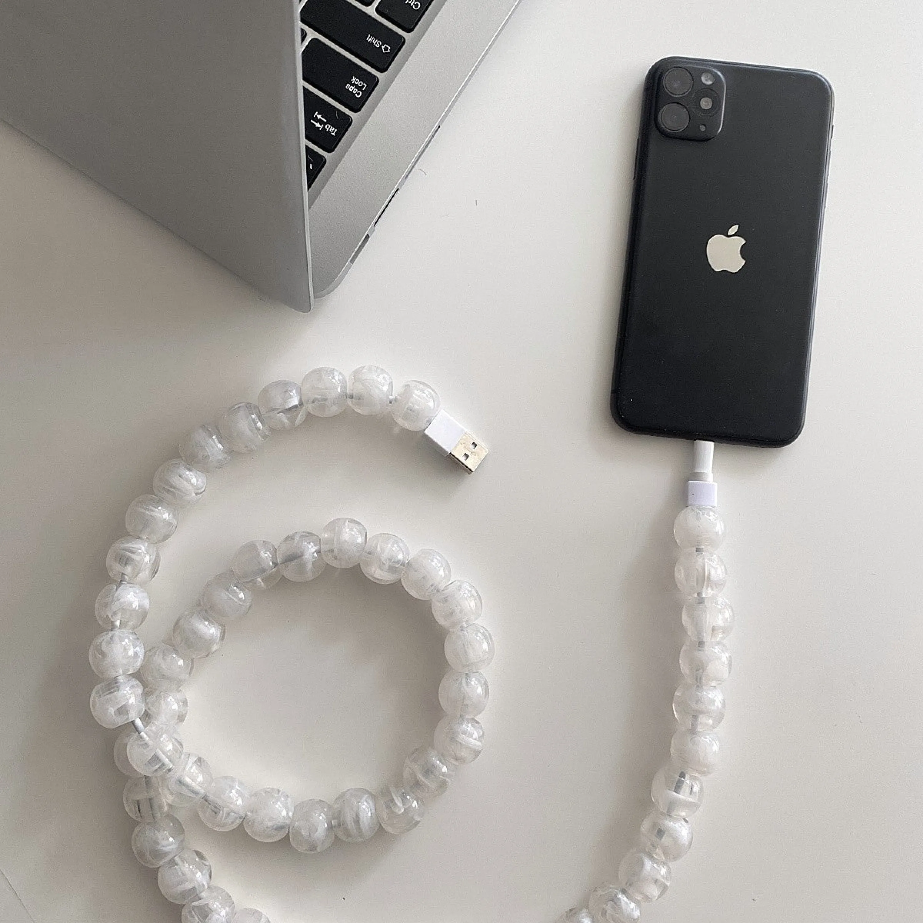 Beaded Phone Charger Cable / Pearl