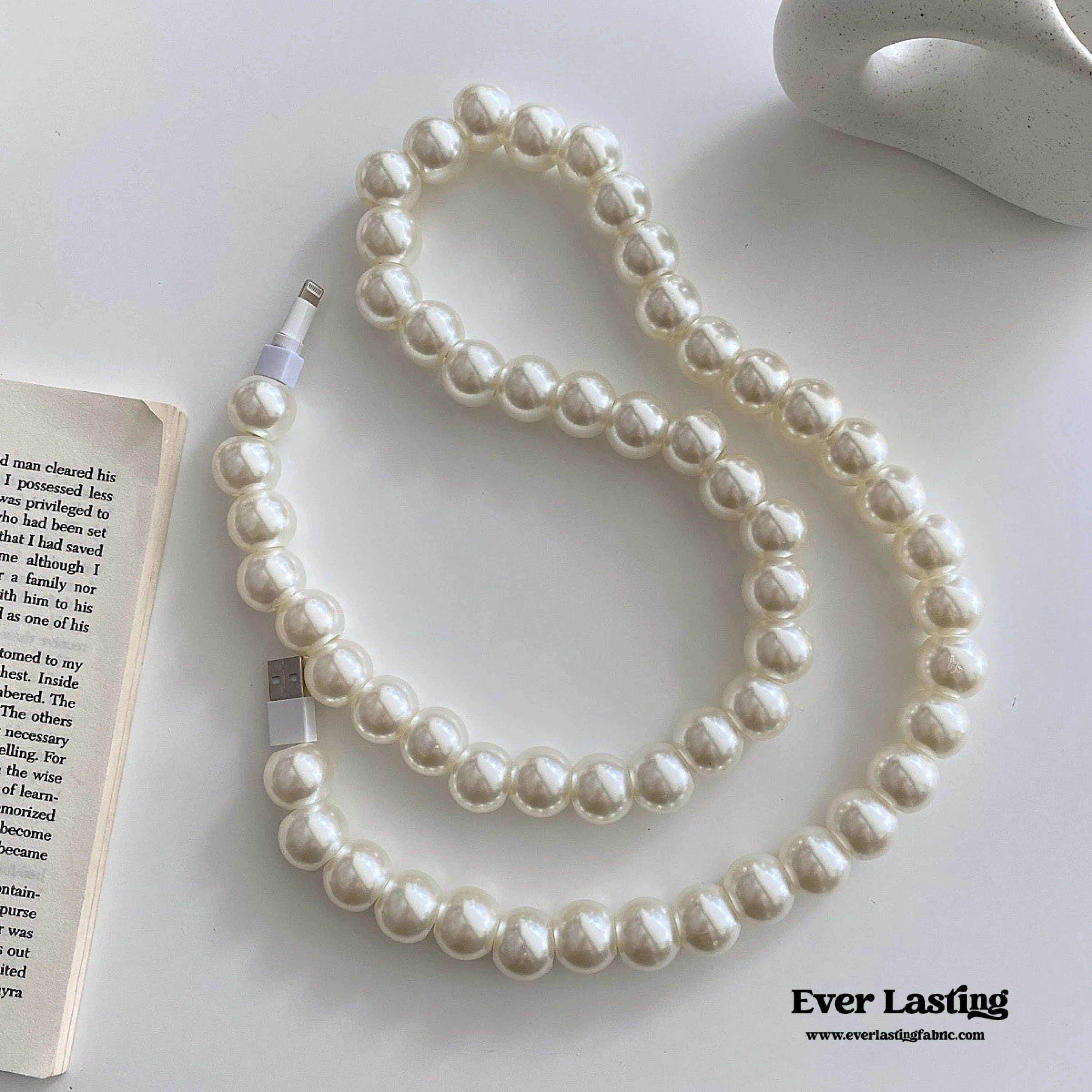 Beaded Phone Charger Cable / Pearl