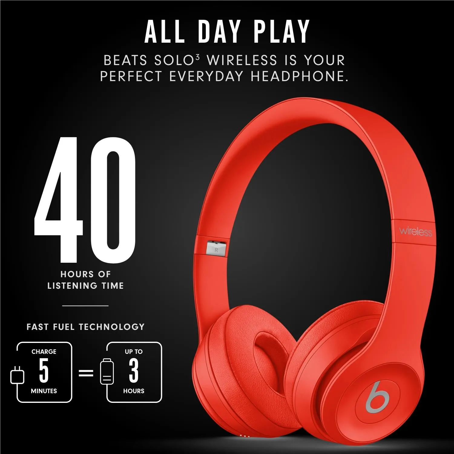 Beats Solo3 Wireless On-Ear Headphones (Citrus Red)