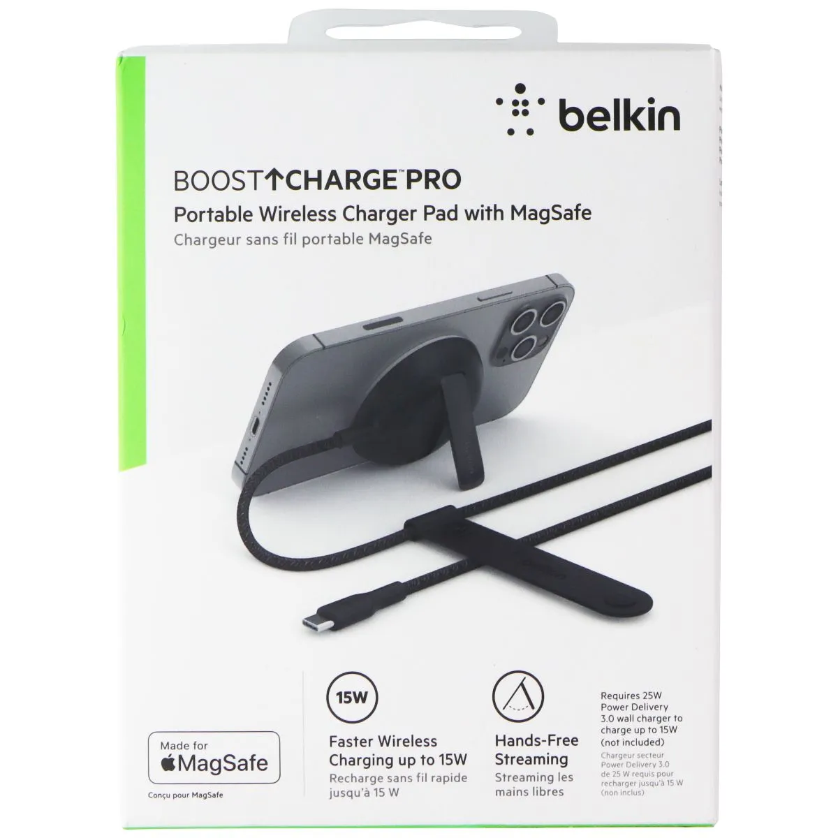 Belkin (15W) Boost Charge Pro Portable Wireless Charger Pad with MagSafe - Black