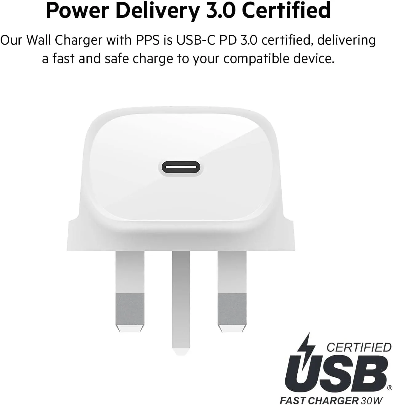 Belkin 30W USB C wall charger with PPS, Power Delivery, USB-IF certified PD 3.0, fast charger plug for iPhone 15, Plus, Pro, Pro Max, Samsung Galaxy S23, iPad, AirPods, MacBook, Google Pixel and More