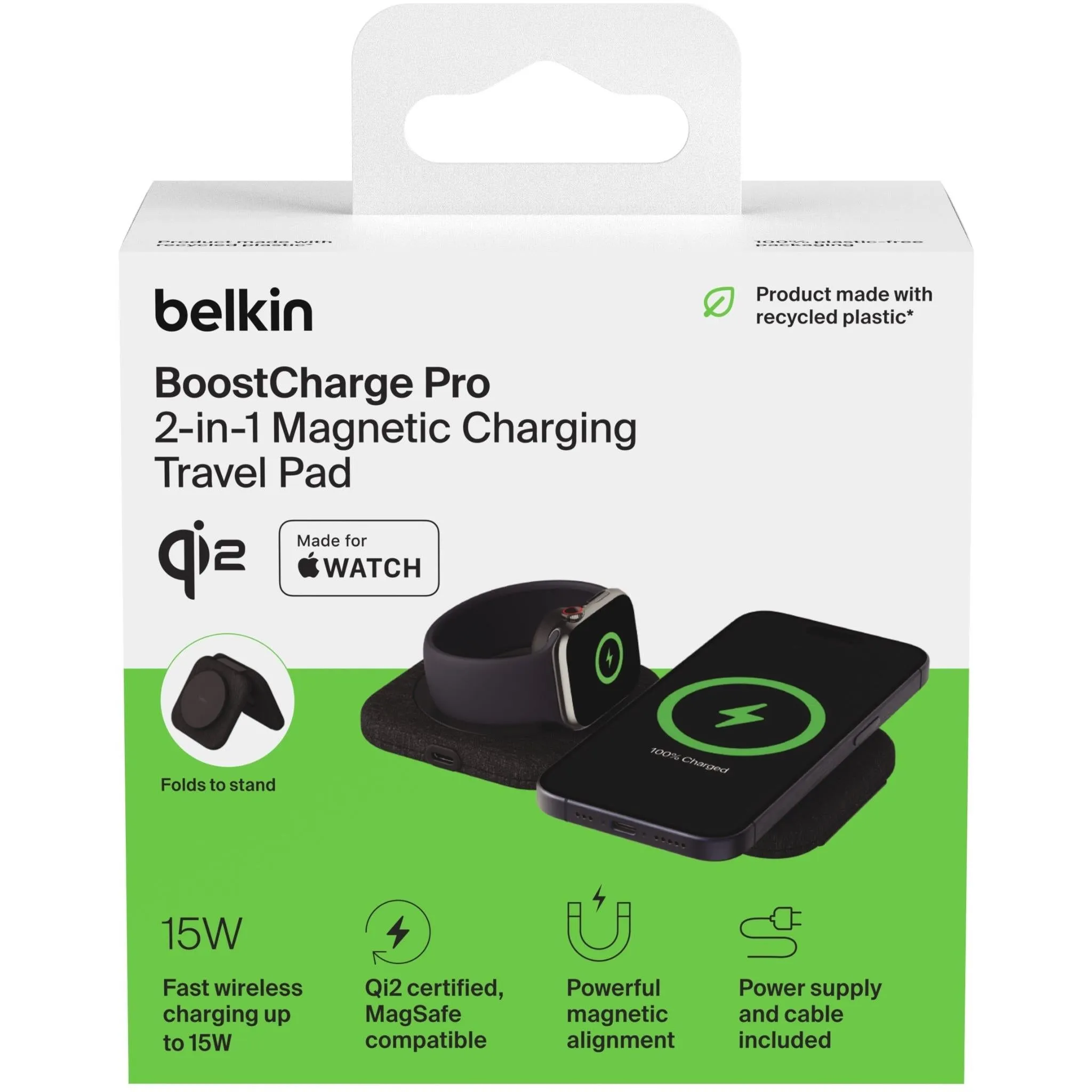 Belkin BoostCharge Pro 2-in-1 Magnetic Qi2 15W Charging Travel Pad