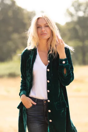 Bonnie Silk Velvet Shirt/Jacket In Peacock Green