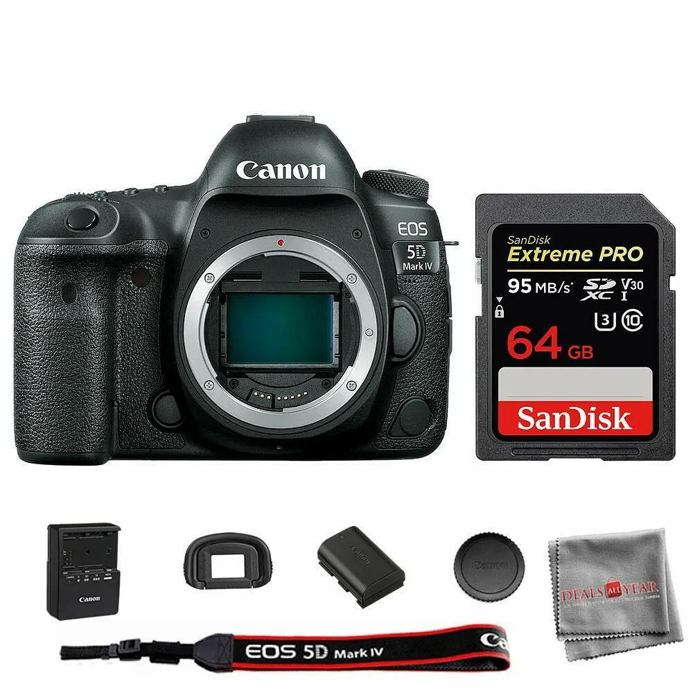 Canon EOS 5D Mark IV Digital SLR Camera Body with SanDisk 64GB SDHC Memory Card Kit