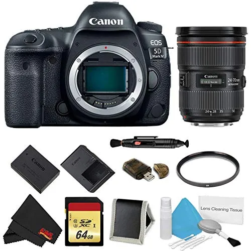 Canon EOS 5D Mark IV DSLR Camera (Body Only) Basic Filter   Memory Kit w/ 24-70mm F/2.8L II USM Lens - International Mod