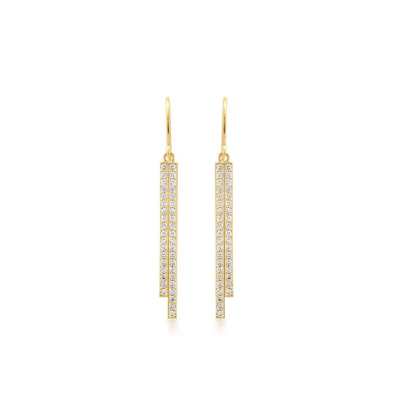 Cascading Double Diamond Stick Earrings