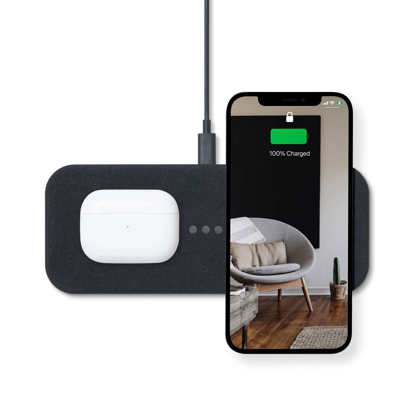 CATCH:2 Essentials Linen Wireless Charger in Charcoal