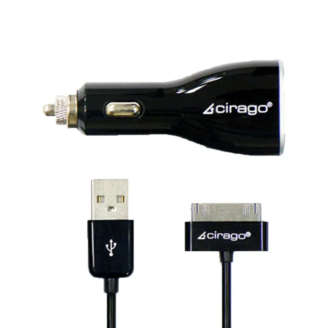 Cirago MFi Certified Dual USB Car Charger Kit & 30-Pin to USB Sync/Charge Cable