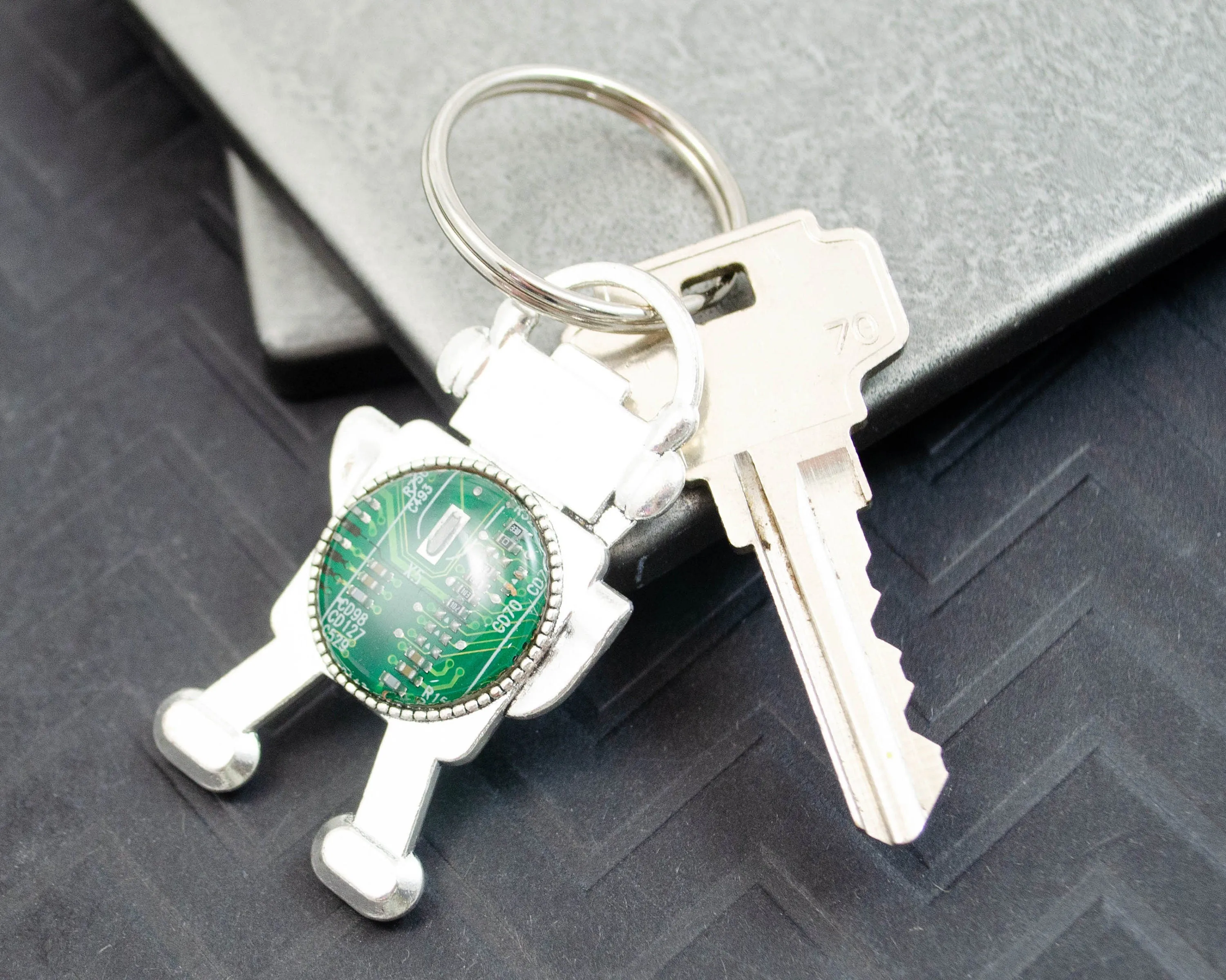 Circuit Board Robot Keychain Green, Robotics Engineer Gift, Electrical Engineer New Job Gift, Geeky Housewarming Gift