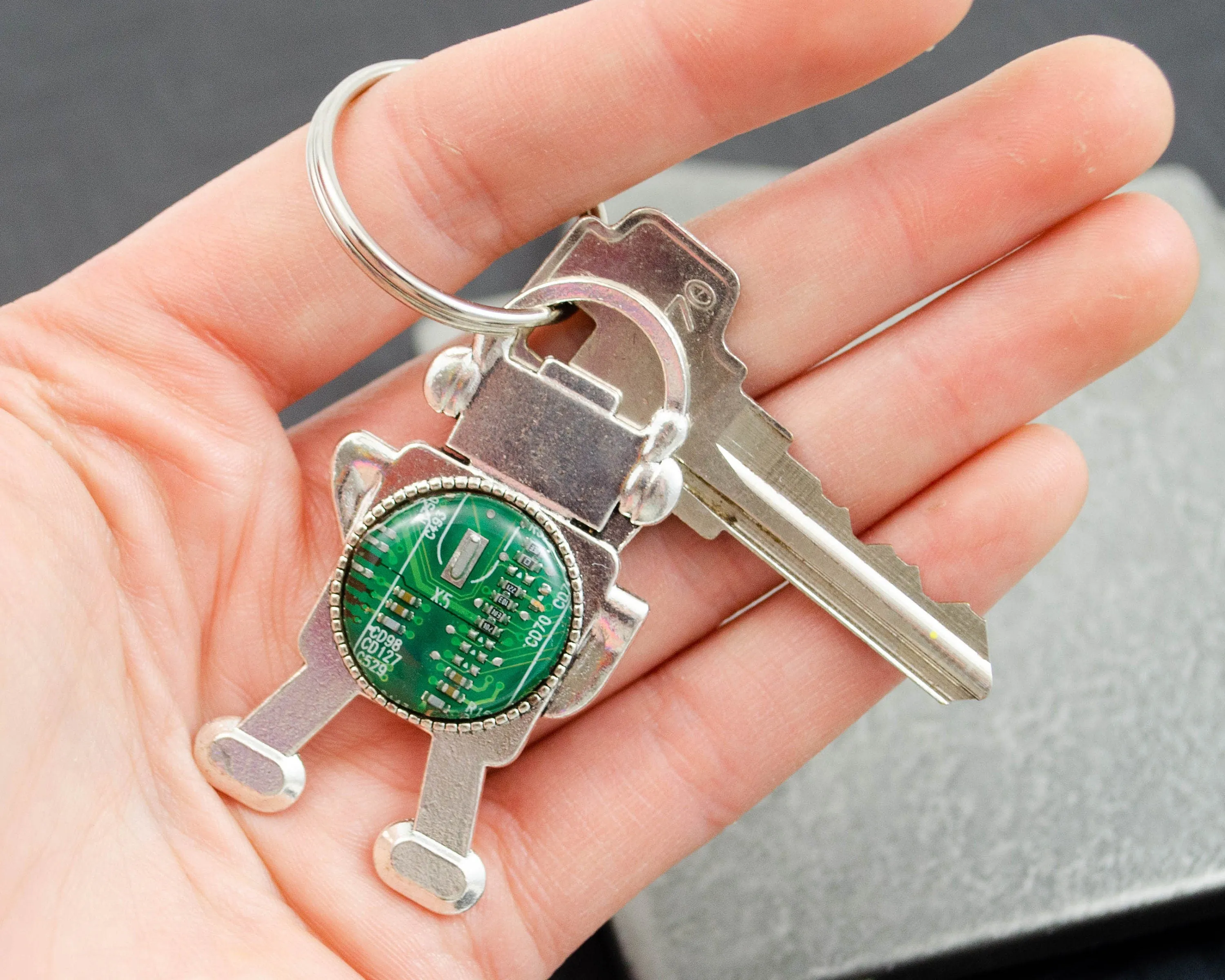 Circuit Board Robot Keychain Green, Robotics Engineer Gift, Electrical Engineer New Job Gift, Geeky Housewarming Gift