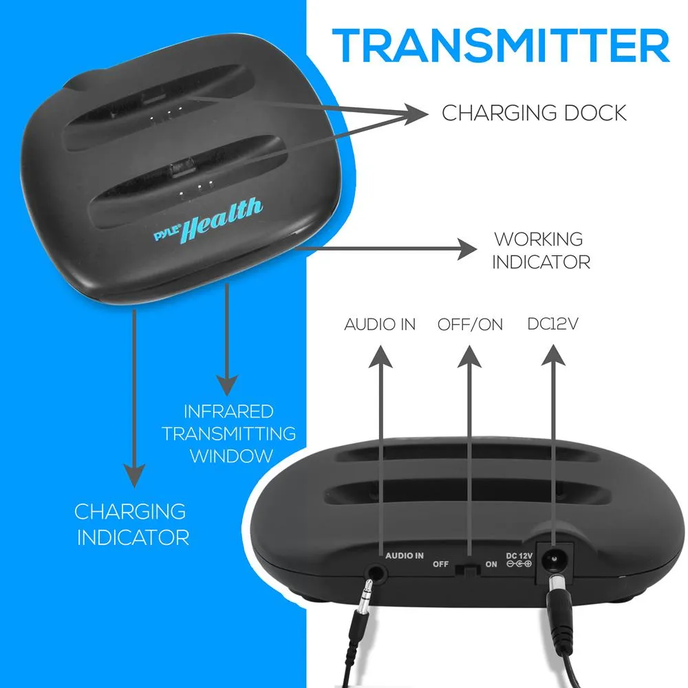 Clear Sound Dual Tv Hearing Amplifier Wireless Listening Hearing Assistance System With Rechargeable Battery & Power Charging Dock Station