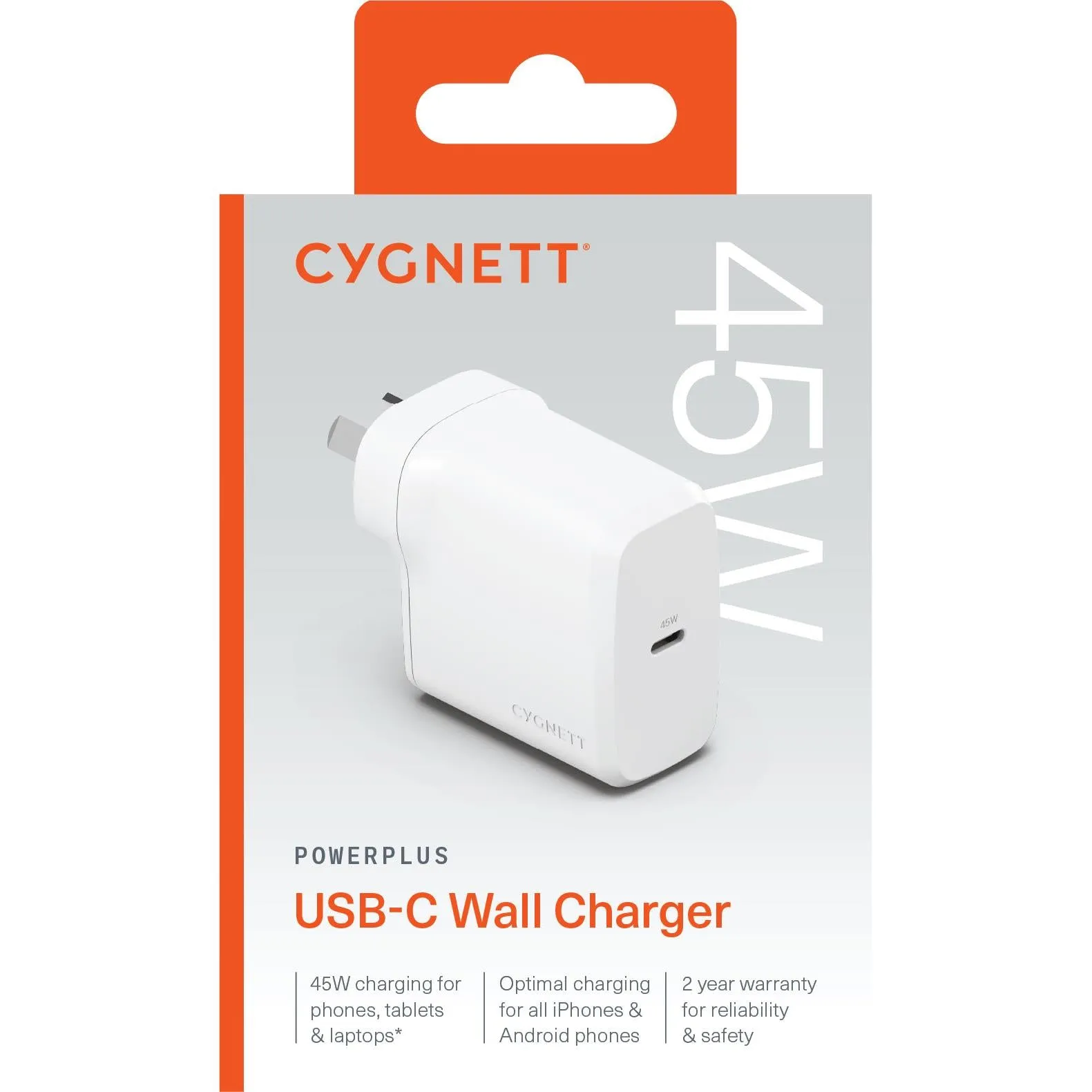 Cygnett PowerPlus 45W Single Port GaN USB-C Wall Charger (White)