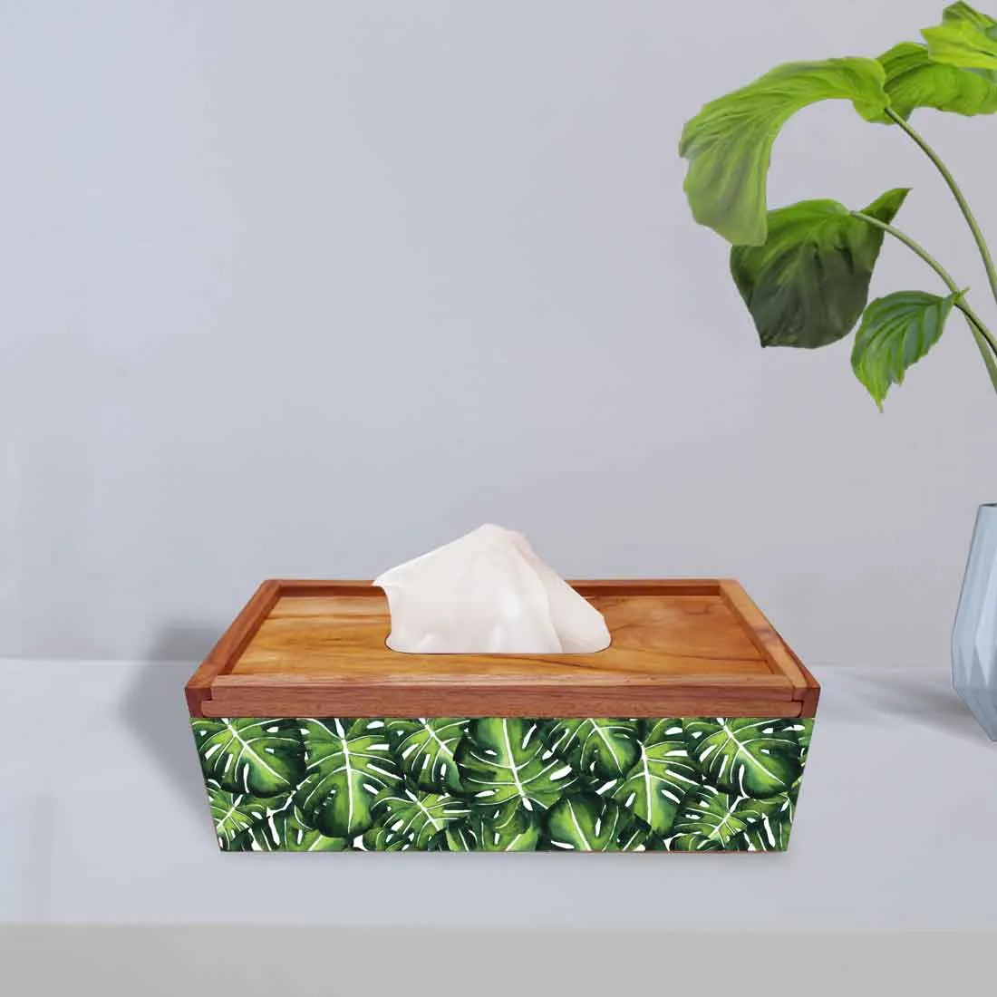 Designer Wooden Tissue Holder for Dining Table - Monstera