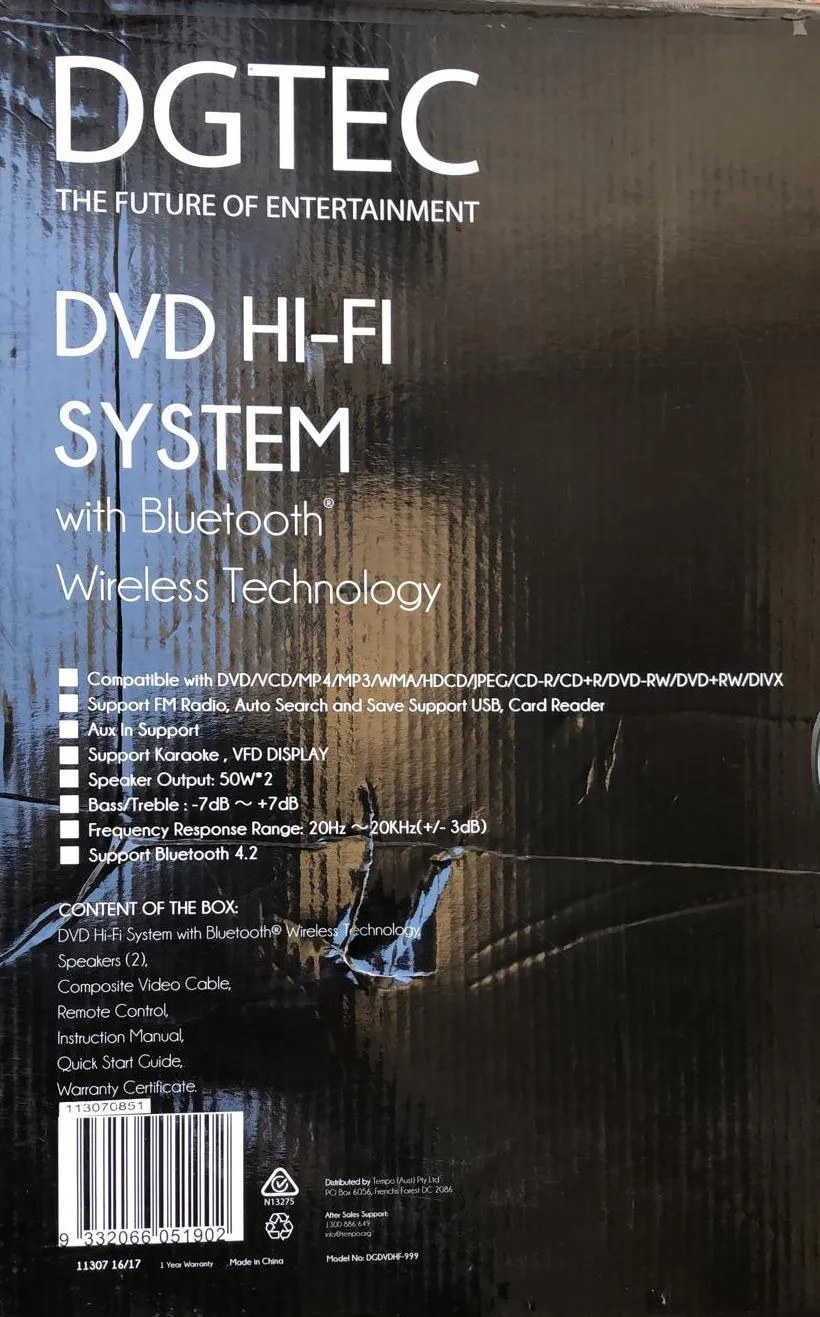 DGTEC Bluetooth Wireless DVD Hi-Fi System