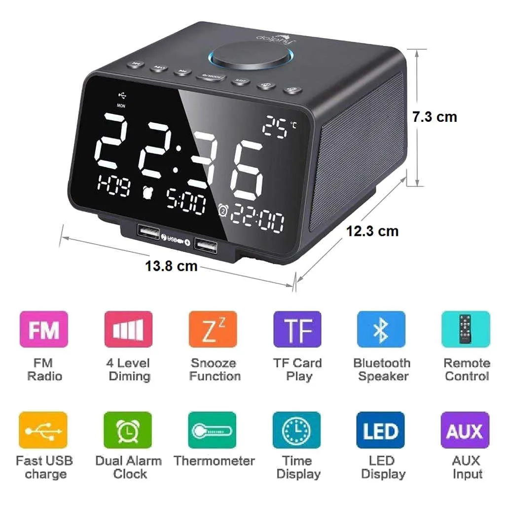 Dolphy Dock Station Dual Alarm Clock,FM Radio,LED Display,Wireless Bluetooth Player DDSN0001