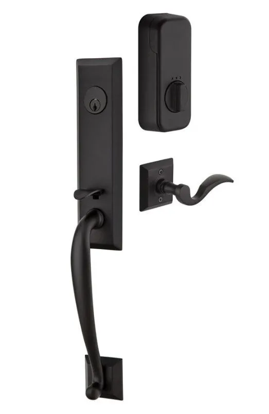 Emtek Single Cylinder Adams Handleset EMPowered Motorized Smart Lock Upgrade With Modern Square Glass Knob