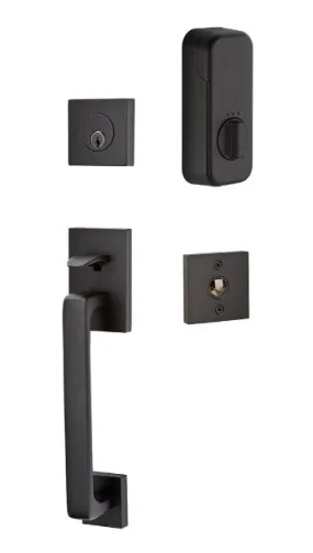 Emtek Single Cylinder Baden Handleset EMPowered Motorized Smart Lock Upgrade With Select R-Bar Straight Knurled Lever