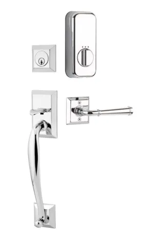 Emtek Single Cylinder Franklin Handleset EMPowered Motorized Smart Lock Upgrade With Select Conical White Marble Knob