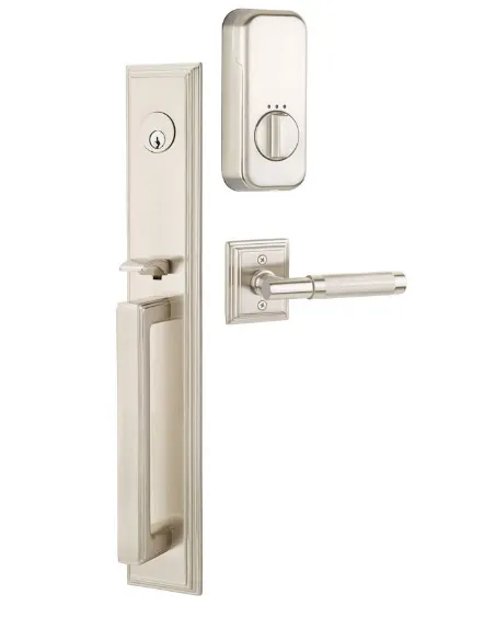 Emtek Single Cylinder Melrose Handleset EMPowered Motorized Smart Lock Upgrade With Freestone Knob