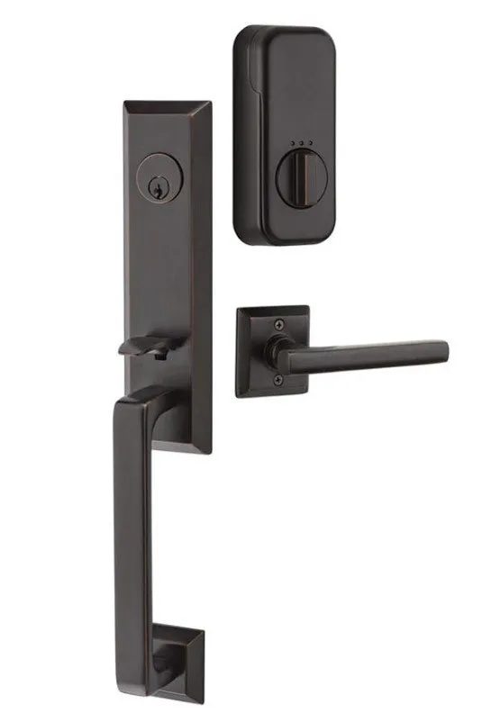 Emtek Single Cylinder Transitional Heritage Monolithic Handleset EMPowered Motorized Smart Lock Upgrade With Wembley Lever