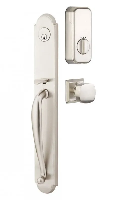 Emtek Single Cylinder Wilmington Handleset EMPowered Motorized Smart Lock Upgrade With Myles Lever