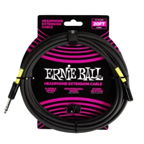 Ernie Ball EB6423 Headphone Extension Cable 1/4 To 3.5mm 20 Ft, Black