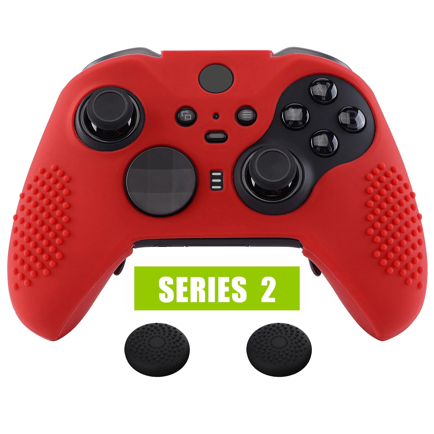 eXtremeRate PlayVital Red Soft Anti-Slip Silicone Cover Skins, Controller Protective Case for New Xbox One Elite Series 2 (Model 1797 and Core Model 1797) with Thumb Grips Analog Caps -XBOWP0043GC