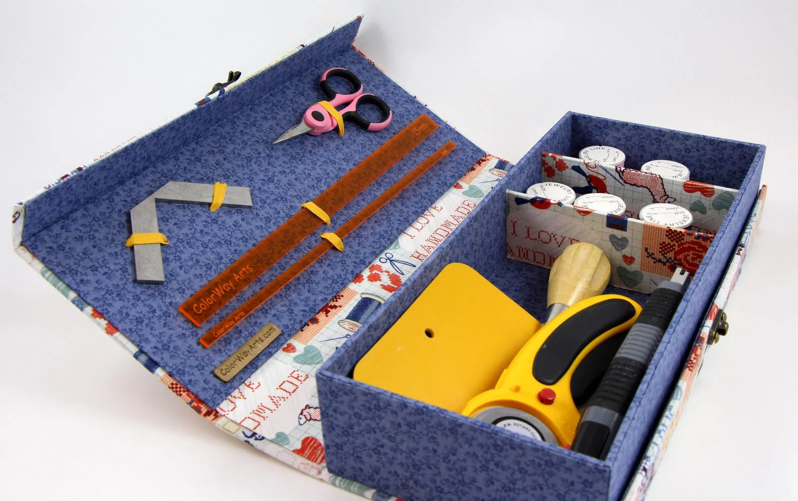 Fabric tool box DIY kit, cartonnage kit 138, online instructions included