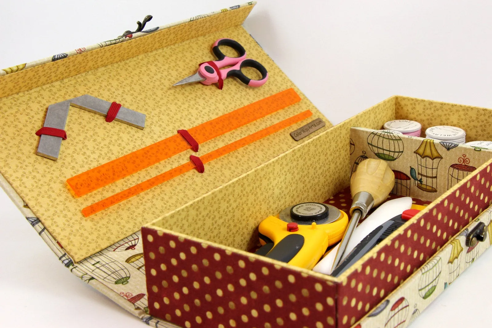 Fabric tool box DIY kit, cartonnage kit 138, online instructions included