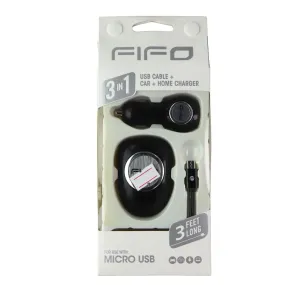 FIFO 3-in-1 (3-Ft) Micro-USB Cable with Car and Wall Adapters - Black