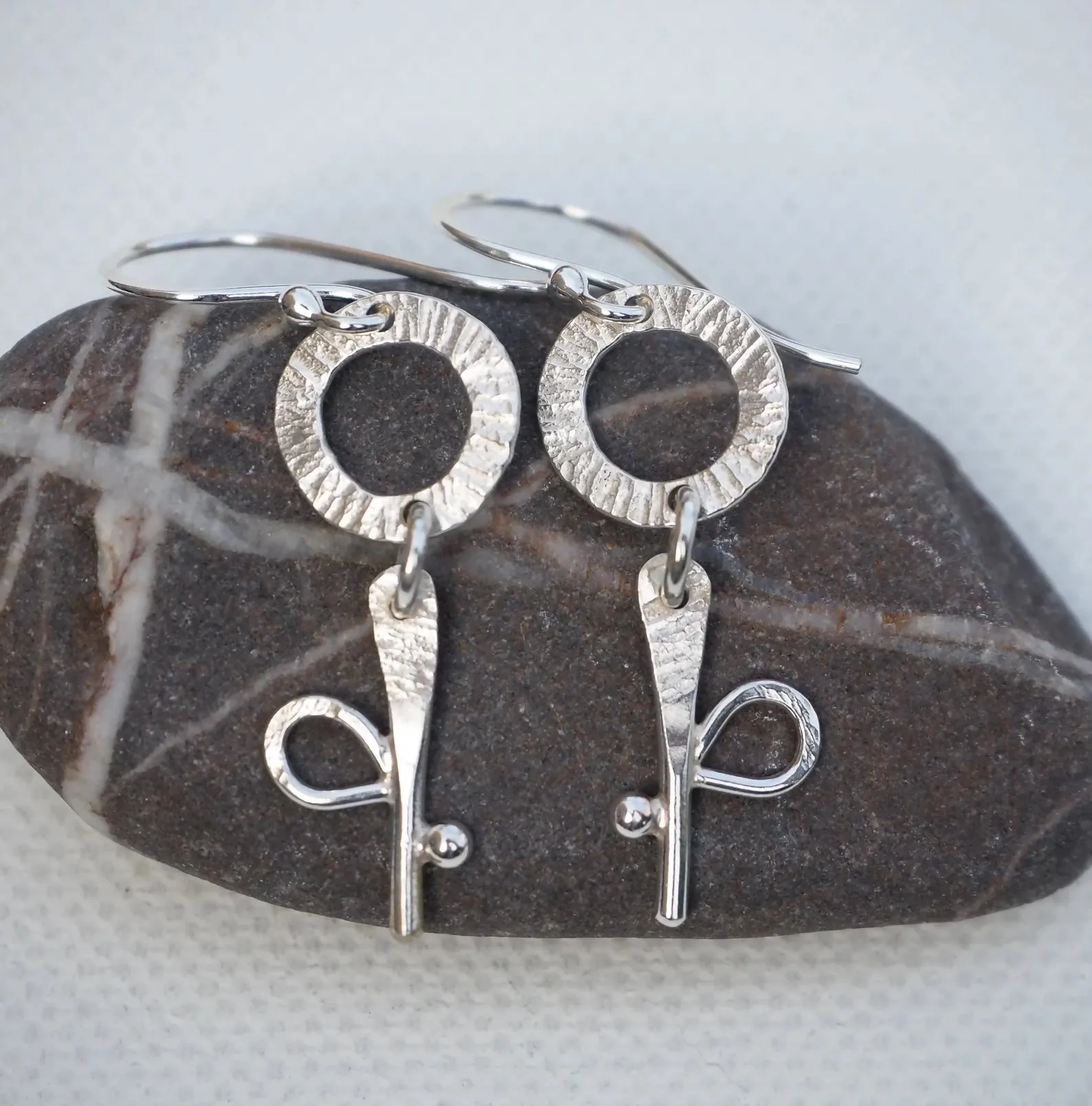 Flower - Silver Dangle Earrings