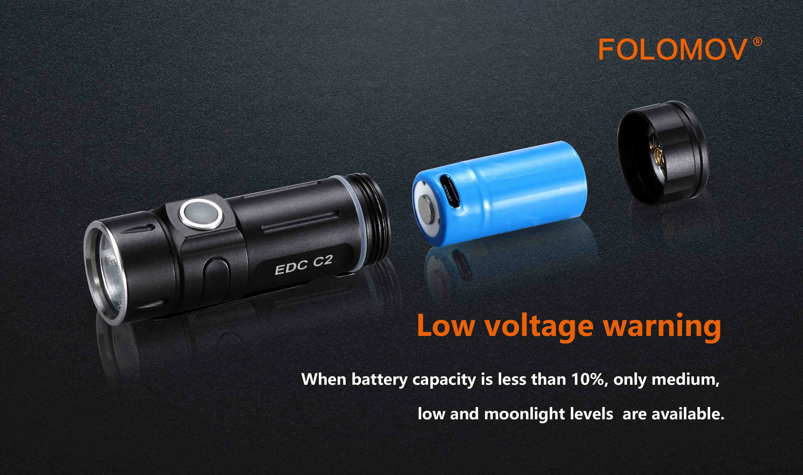 Folomov EDC C2 400 Lumen Flashlight 1x 14300 Battery Nichia E21A LED