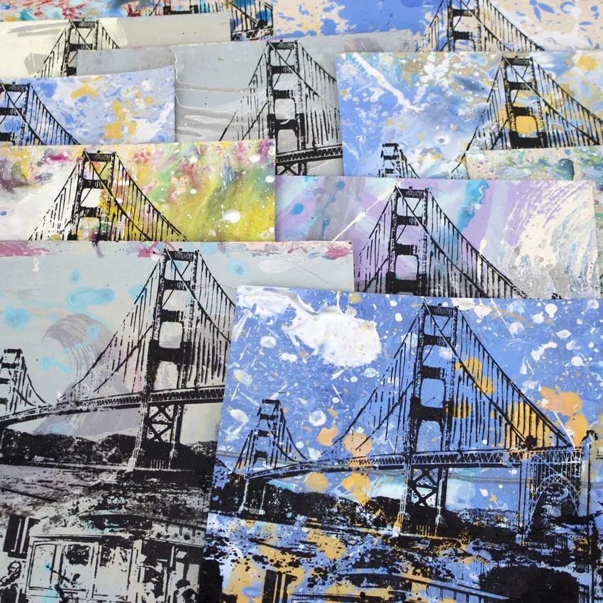 Golden Gate Bridge & Trolley HPM Acrylic Silkscreen Print by Bobby Hill