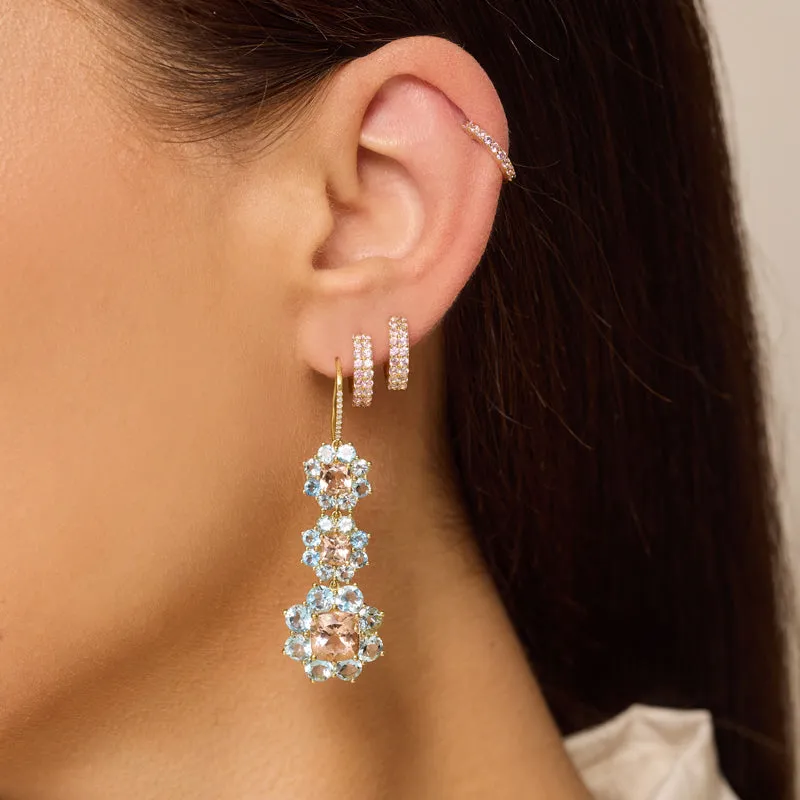 Graduated Statement Aquamarine and Morganite Flower Earrings