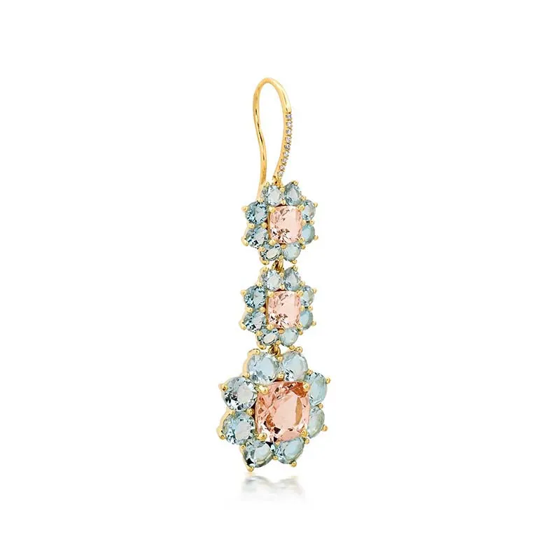 Graduated Statement Aquamarine and Morganite Flower Earrings