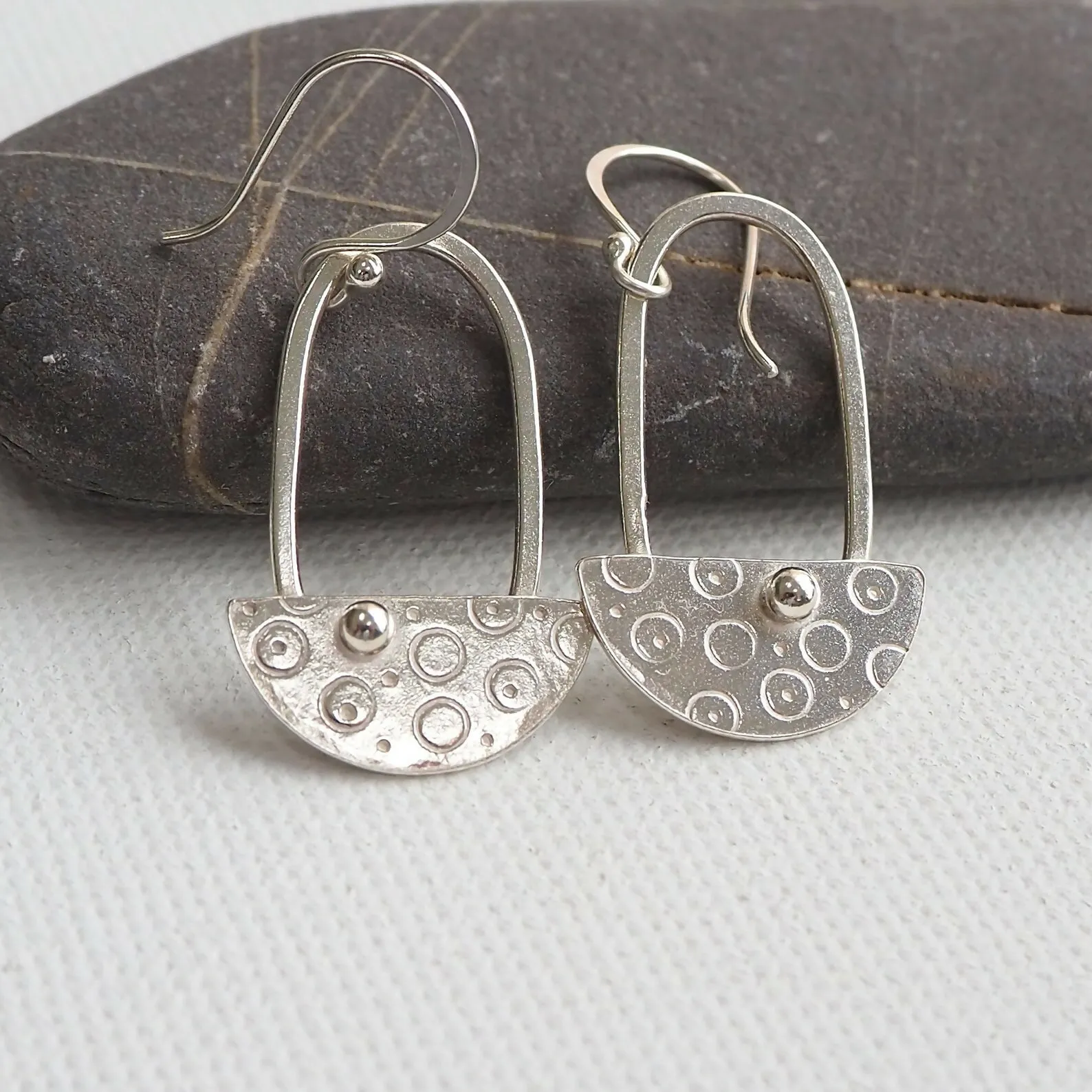 Half Disc - Silver Dangle Earrings, Hallmarked