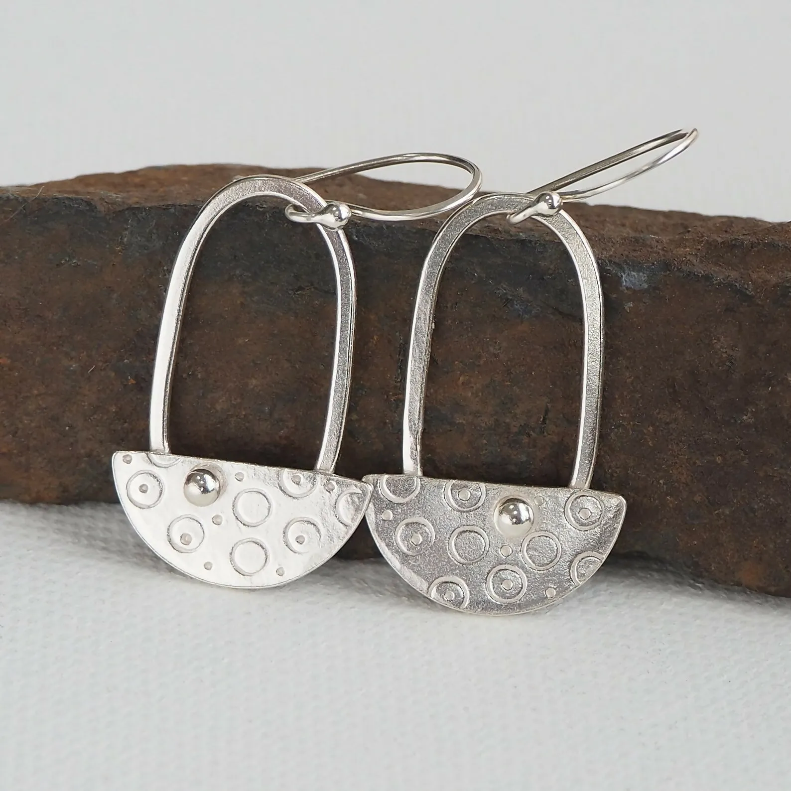 Half Disc - Silver Dangle Earrings, Hallmarked