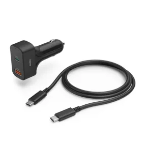 Hama - (65W/3.25A) USB C / USB A car charger power supply Power Delivery with USB C charging cable (00200018) - Black