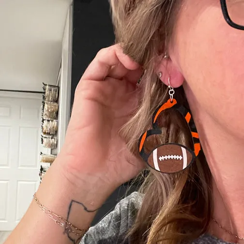 Hearts for the Cincinnati Bengals Football Earrings (SILVER OR GOLD EAR HOOKS)