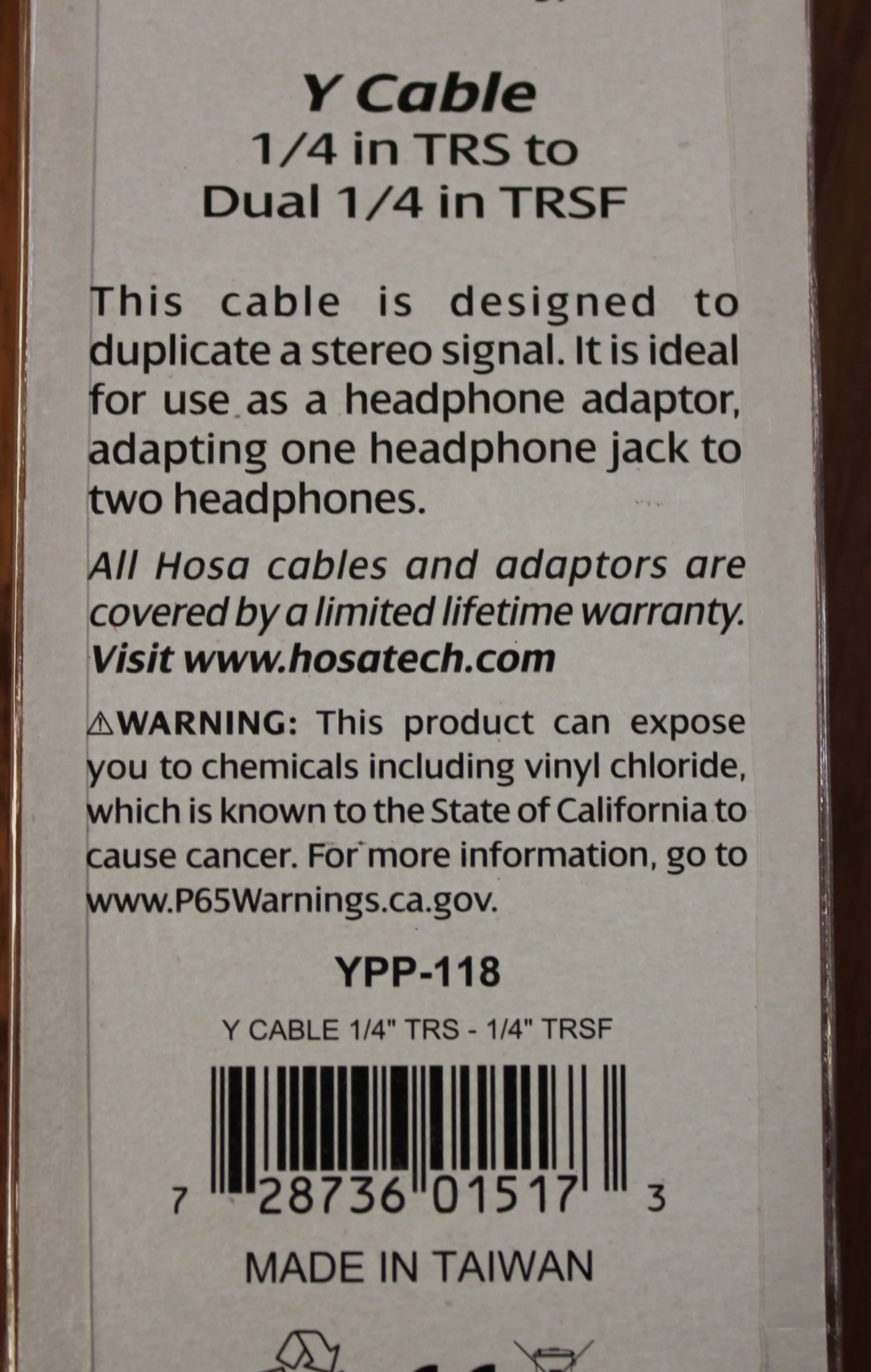 Hosa Technologies YPP-118 Y Cable 1/4 in TRS to Dual 1/4 in TRSF