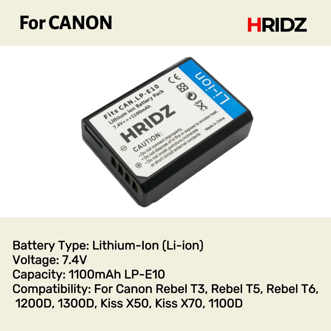 Hridz LP-E10 Battery & Dual Charger Pack for Canon 3000D EOS 1500D 1300D 1200D 1100D