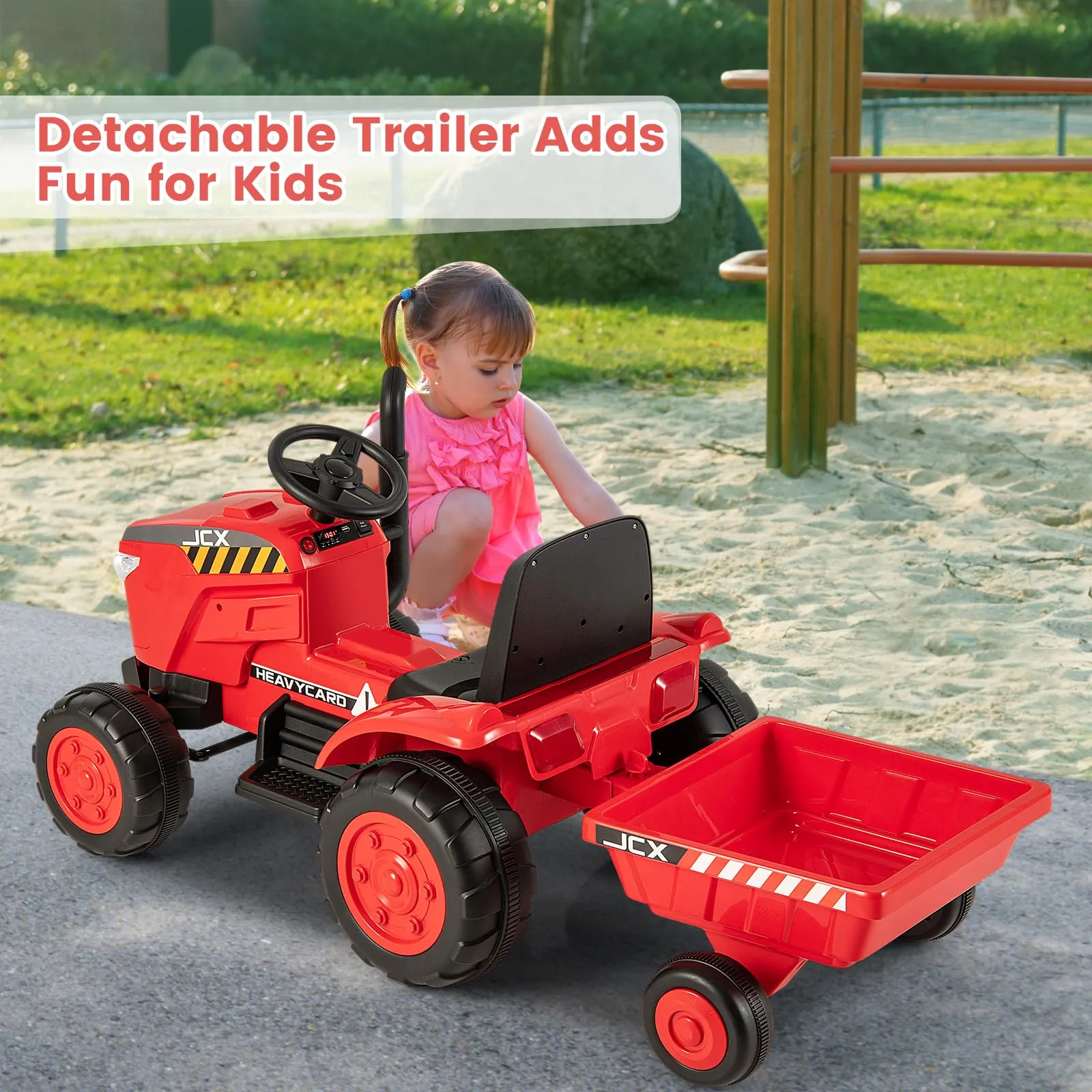 INFANS 12V Kids Ride on Tractor, Battery Powered Motorized Electric Car with Trailer, Dual Motors, Toddler Vehicle Toys