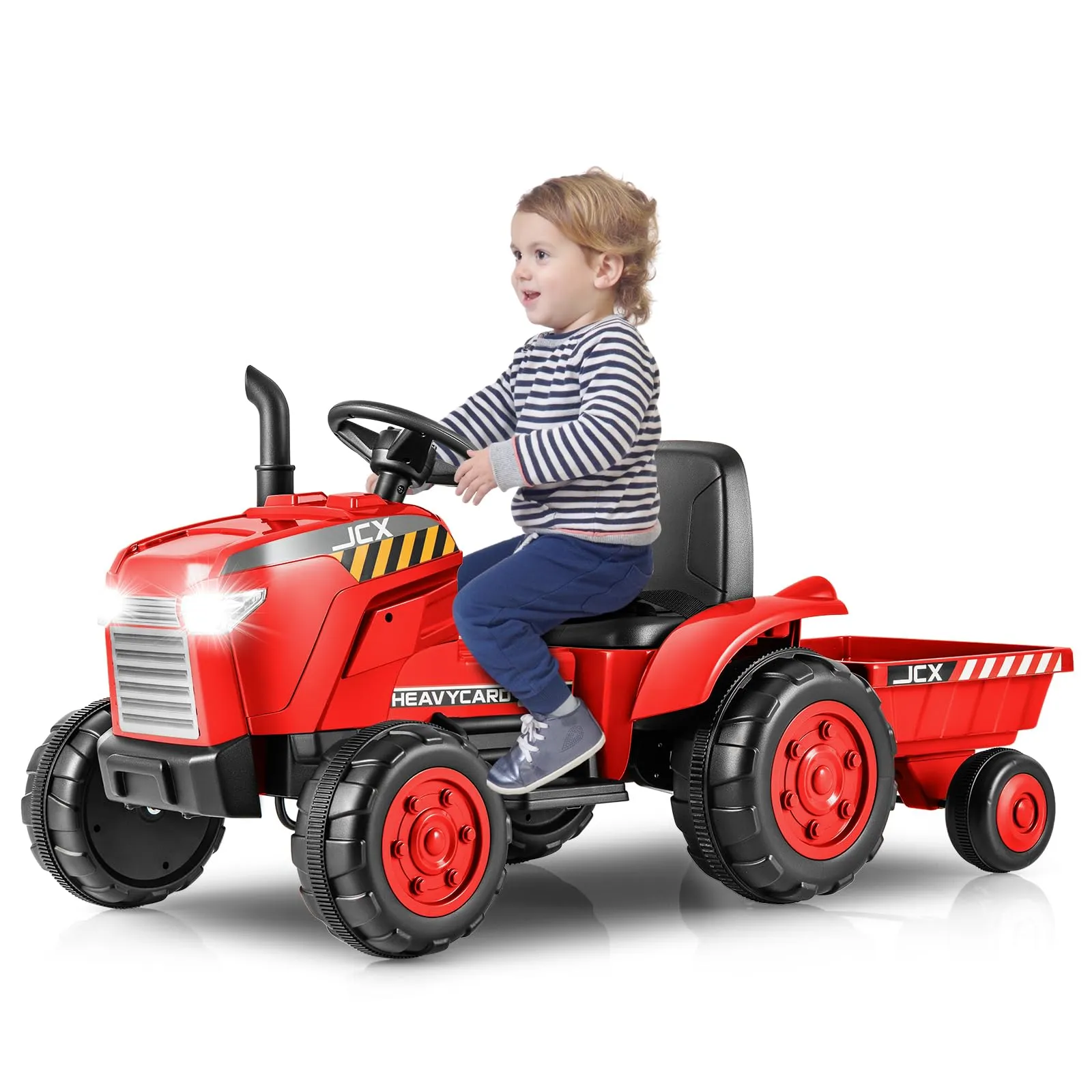 INFANS 12V Kids Ride on Tractor, Battery Powered Motorized Electric Car with Trailer, Dual Motors, Toddler Vehicle Toys