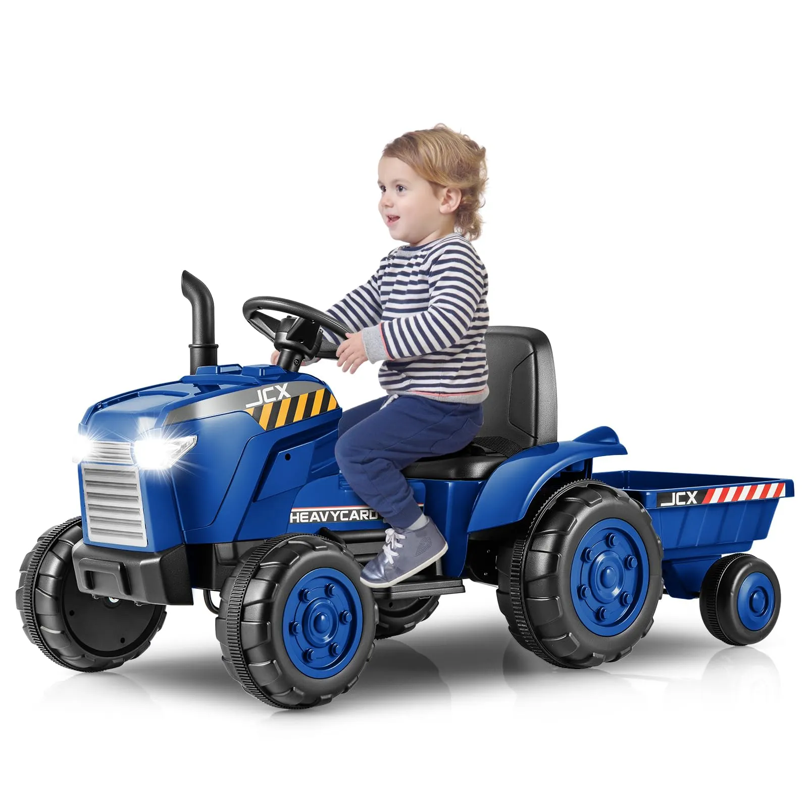 INFANS 12V Kids Ride on Tractor, Battery Powered Motorized Electric Car with Trailer, Dual Motors, Toddler Vehicle Toys