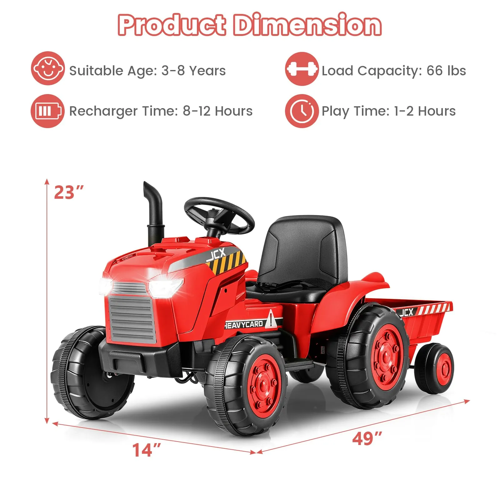 INFANS 12V Kids Ride on Tractor, Battery Powered Motorized Electric Car with Trailer, Dual Motors, Toddler Vehicle Toys