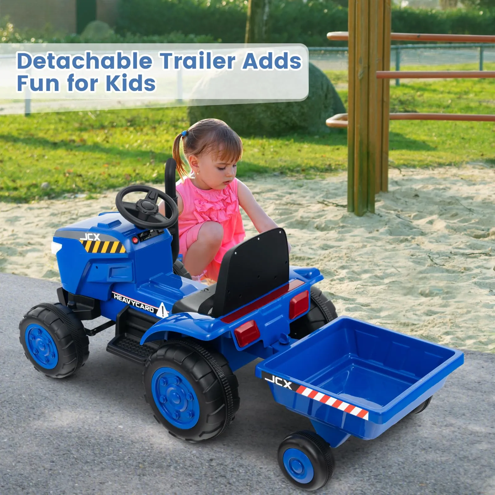 INFANS 12V Kids Ride on Tractor, Battery Powered Motorized Electric Car with Trailer, Dual Motors, Toddler Vehicle Toys